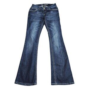 Ariya Jeans Womens 3/4 Bootcut Denim Flap Back Pockets Embroidered Stretch